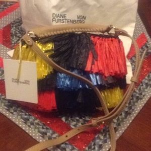 Diane Von Furstenberg raffia handbag NWT